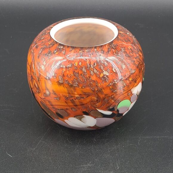 Art Glass Globe Bowl Vase Cased Copper Multicolor - Picture 2 of 4